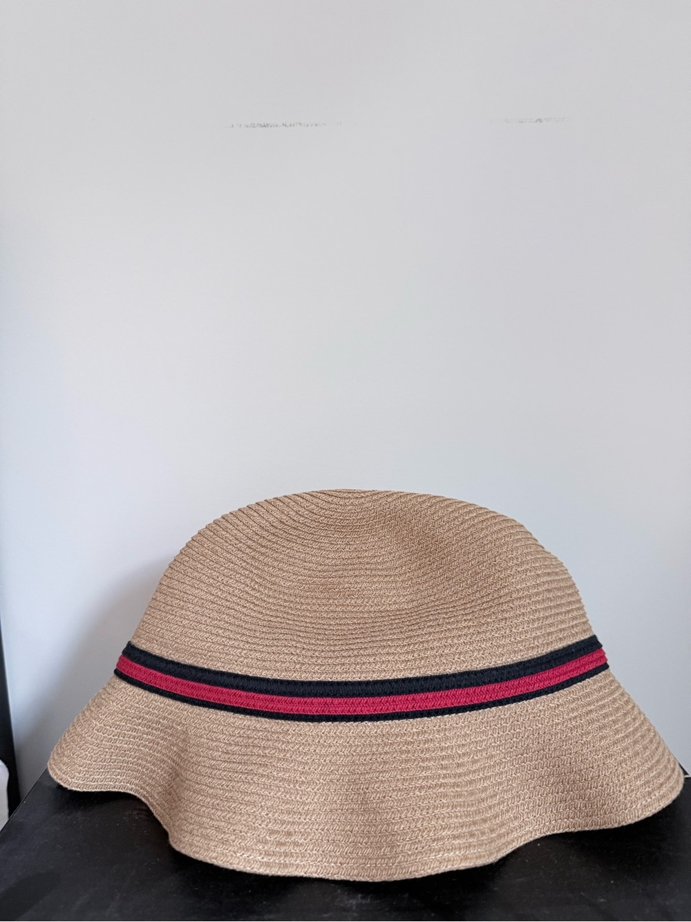 Straw Sun Hat with Red and Black Stripe